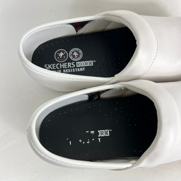 Skechers Work Clogs Candaba Women 8.5 White Leather Slip-Resistant Comfort 77227 - Picture 9 of 10